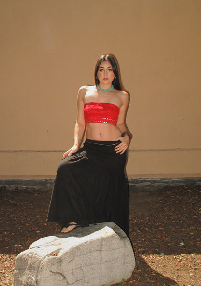 DIA TUBE - RED WITH EMBROIDERY & SEQUIN