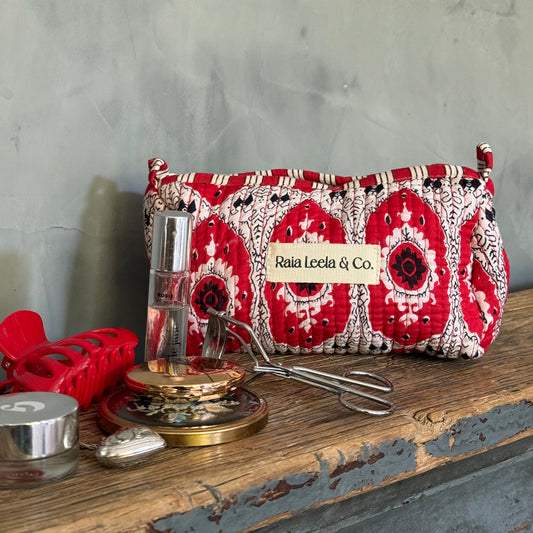 Essentials pouch - Red block print