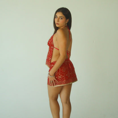 THE GOA TOP IN RED CHIFFON
