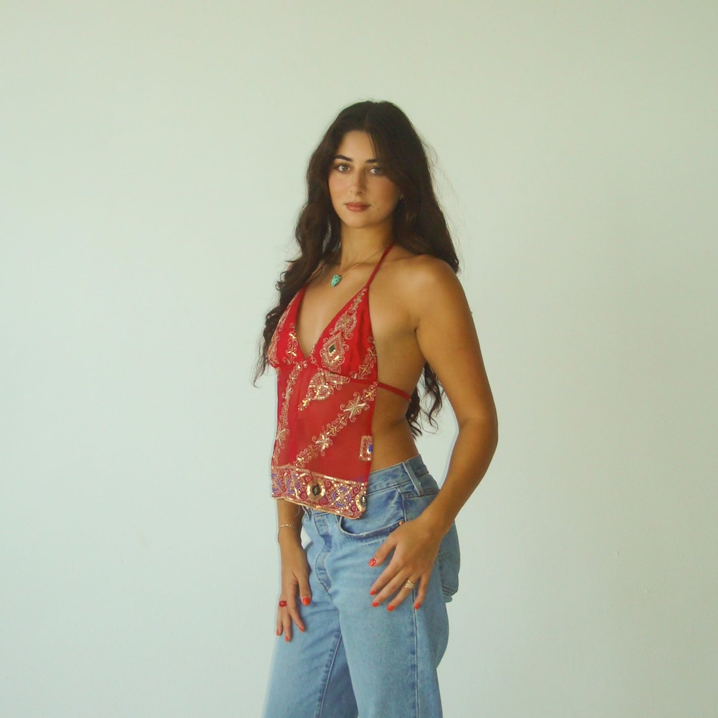 THE GOA TOP IN MAROON CHIFFON