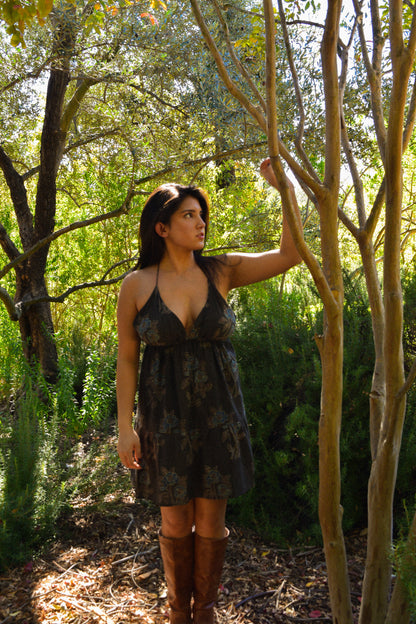 KALI MINI DRESS - BLOCK PRINT ON BLACK