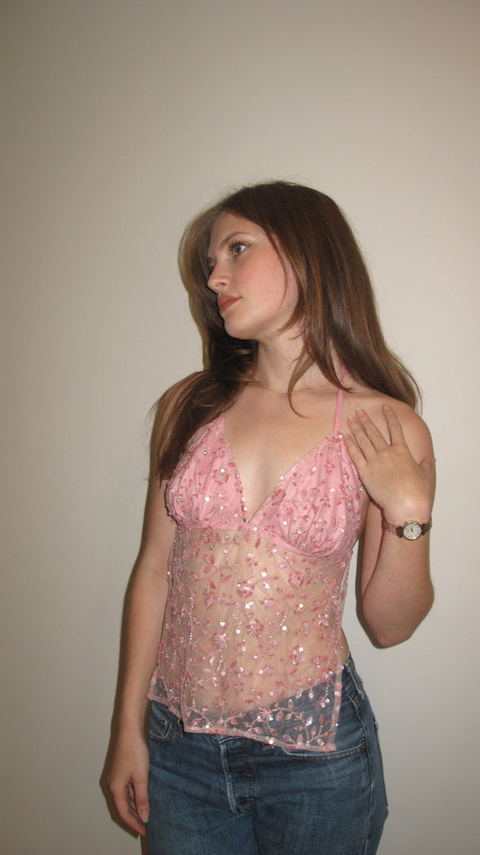 GOA TOP - PINK BEADED LACE