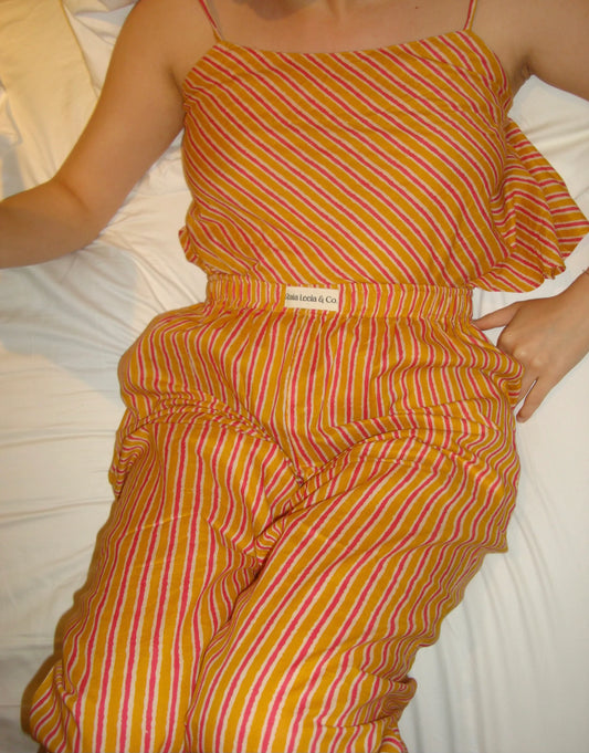 UNA PANTS YELLOW PINK STRIPES