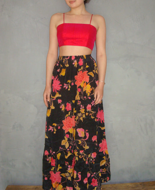 KHILE SKIRT BLACK FLORAL SILK