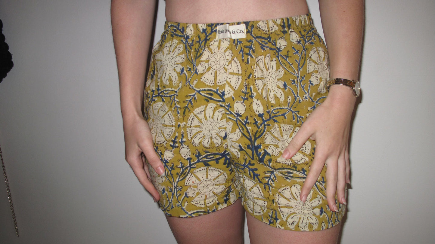 UNA SHORTS - MUSTARD BLOCK PRINT