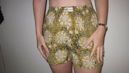 UNA SHORTS - MUSTARD BLOCK PRINT