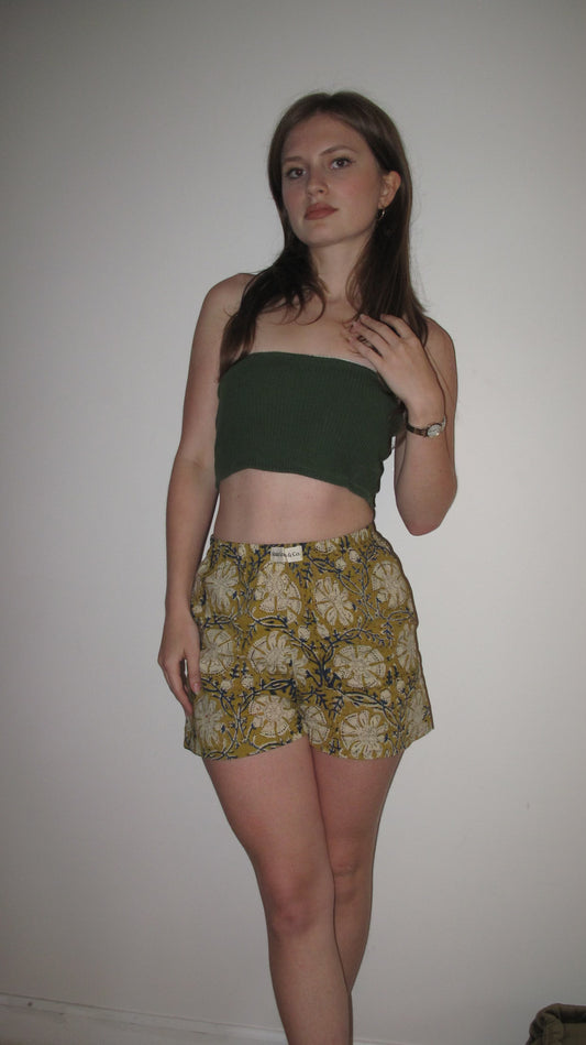 UNA SHORTS - MUSTARD BLOCK PRINT